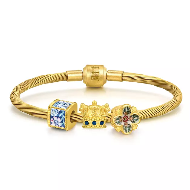 CHOW SANG SANG 999 24K Gold Charme V&A Museum Romance Charm Trio Bracelet Jewelry Set for Women 17cm 94304C 93016C 94302C