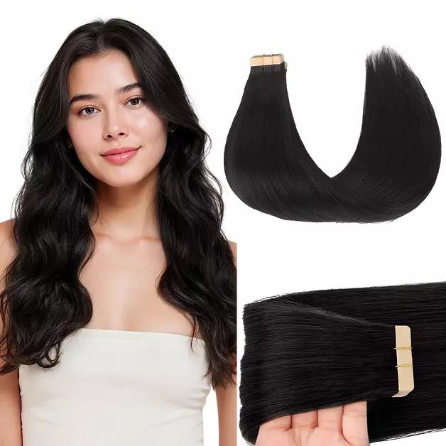 GOO GOO Tape in Hair Extensions Human Hair 26" 20pcs #1B Natural black