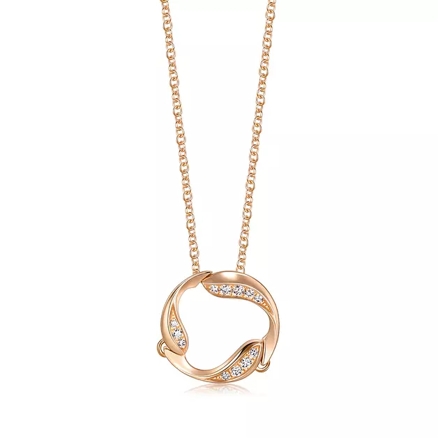 CHOW SANG SANG 18K Rose Gold Daily Luxe 0.065 Carat (G-H Color, SI Clarity) Diamond Circle Pendant Necklace for Women 92126N | 18.5", (47 CM)