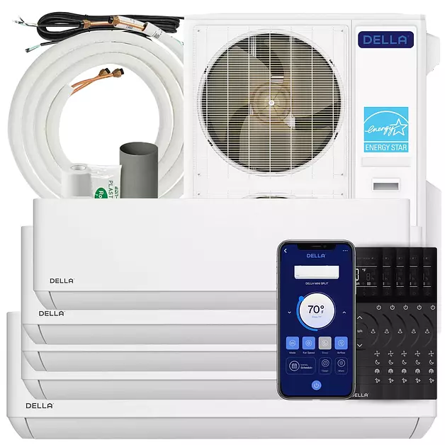 DELLA 48K BTU 5 Zone (9K+3x12K+18K) Soft Airflow Mini Split AC, 24 SEER2