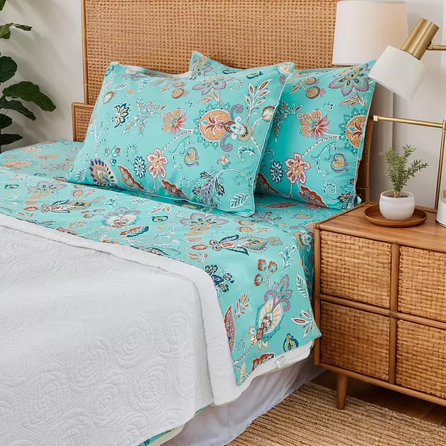 Brandream Luxury Paisley Sheet Set King Size Bedding Bohemian Floral Bed Sheets Vintage Bedding Collections 800 Thread Count 100% Egyptian Cotton Deep Pocket, Teal Blue Green, 4 Pieces