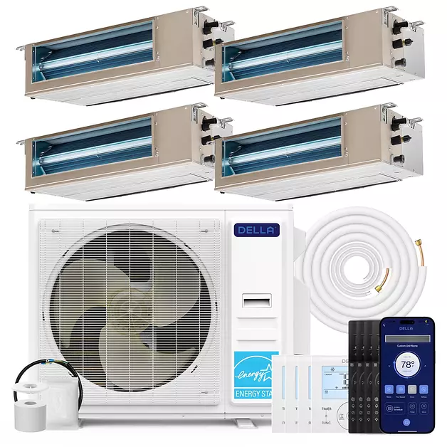DELLA 36K BTU 4 Zone (9K+3x12K BTU) Concealed Ducted Mini Split AC 20 SEER2
