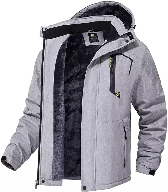 QPNGRP Mens Waterproof Ski Snowboard Jacket Windproof Winter Snow Coat Cation Lightgray 3XL-Large