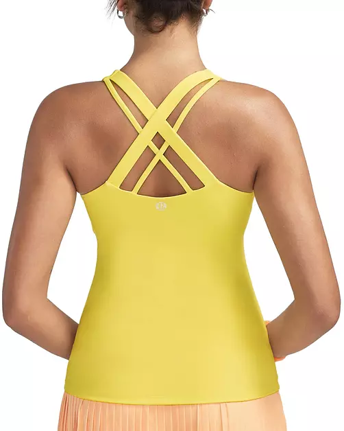RUNNING GIRL Tank top with Built in Bra for Women,Compression Shirts Crisscross Back Workout Yoga Tops(BX3141_Bright Yellow_XL)