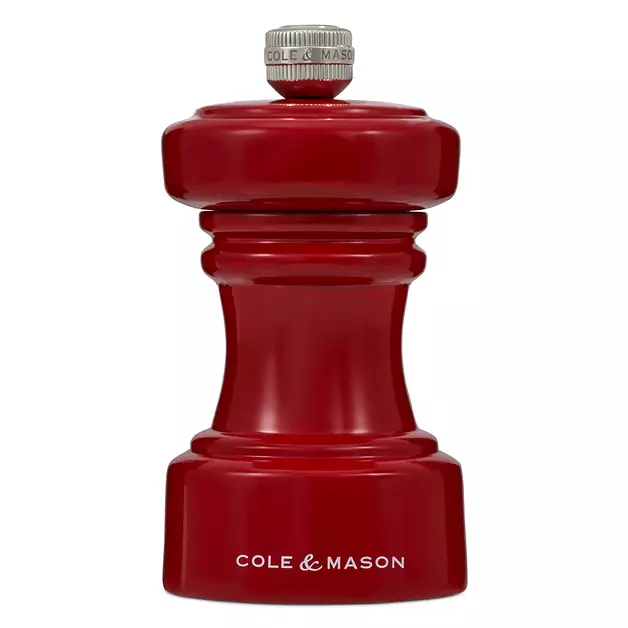 Cole & Mason Hoxton Mill - Table Black Pepper Grinder - Refillable Peppercorn Grinder - Kitchen & Home Accessory - Pepper Mill with Carbon Steel Mechanism - 4'', Red Gloss