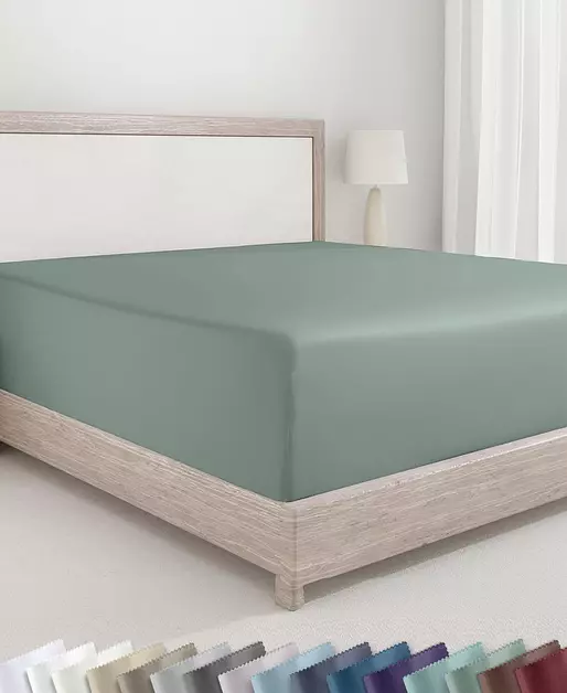 California Design Den 100% Cotton Sateen Full Size Fitted Sheet, Green Sage