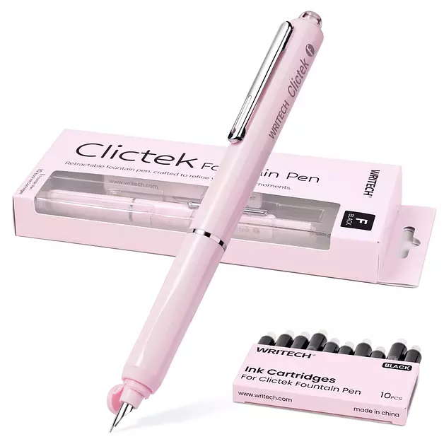 WRITECH Fountain Pen Fine Point: Clictek Retractable Black Ink Cartridges