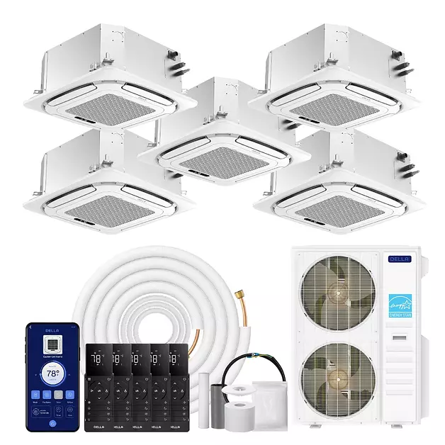 DELLA 55000 BTU 5 Zone (2x9.5K+2x12K+16K) Ceiling Cassette Mini Split AC