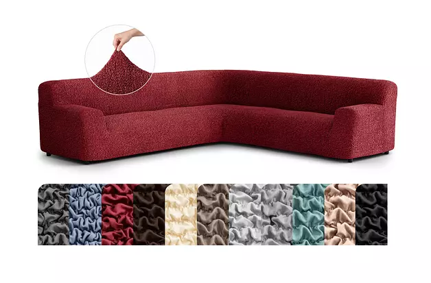 PAULATO BY GA.I.CO. Stretch Corner Sectional Couch Covers – Corner Sofa Cover – Elastic L Shape Sofa Slipcover - Sectional Slipсovers - Washable Furniture Protector - Burgundy (198”-240” Wide)