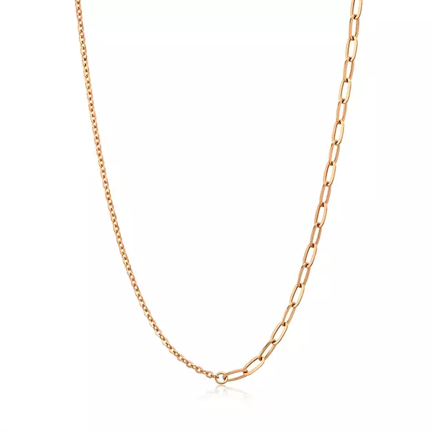 CHOW SANG SANG 18K Rose Solid Gold Machinery Chain Anchor Chain and Paperclip Chain Necklace for Women 94222N | 18.5 Inches, (47 CM)