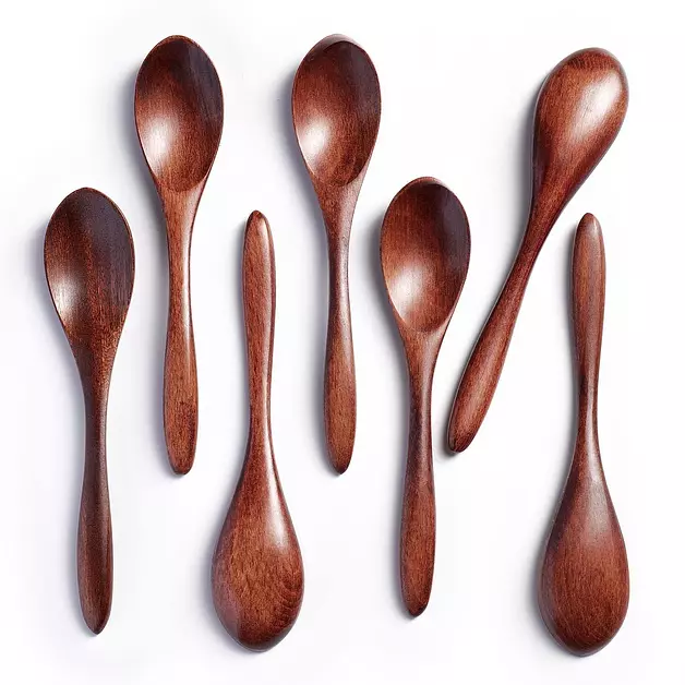 Hefild Small Wooden Spoons for Eating, 7-Piece Set, 5.8 Inch, Honey Spoons