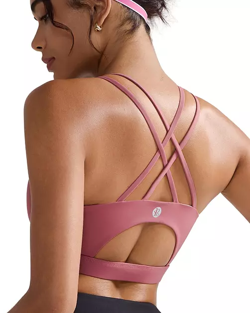 RUNNING GIRL Sports Bras for Women,Padded Red Sports Bra Tank Top Sexy Crisscross Back High Impact Longline Workout Yoga Bra(WX2354Rose Red,M)