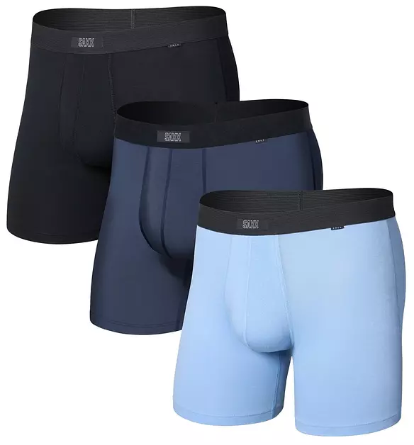 SAXX Underwear Co. Men's 3Six Five Pouch-Free Cotton Boxer Brief 3-Pack, Bel Air/Washed Indigo/Black, X-Large