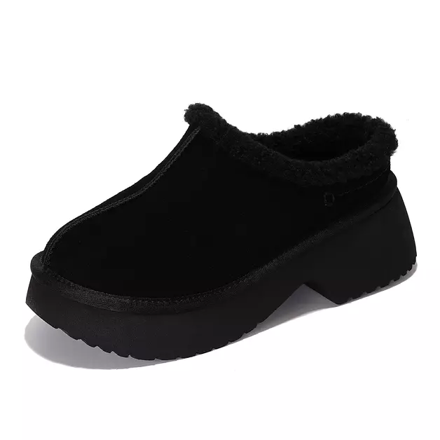 Project Cloud 100% Genuine Leather Platform Clogs for Women Footwear - Memory Foam and Non-Slip Mules Shoes, Comfortable Stylish Closed Toe Clogs for Women 2025 (Johnna, BLKLeatherFUR,6)