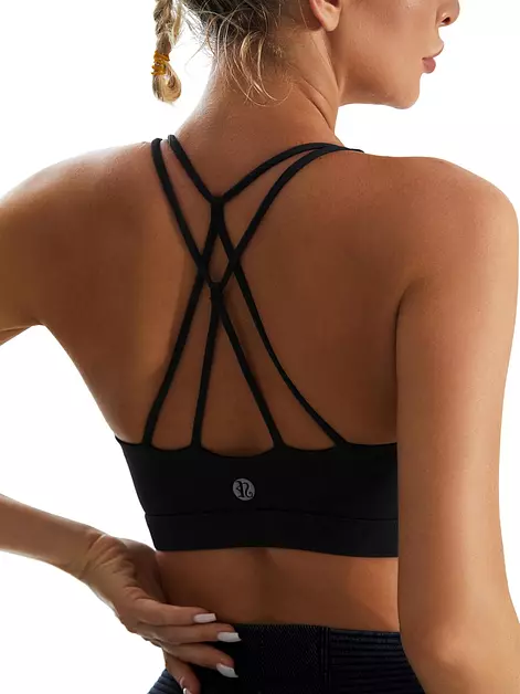 RUNNING GIRL Sports Bras for Women,Strappy Back Supportive Bra Padded Workout Green Bras Medium Support(WX2354Ash Green,XS)